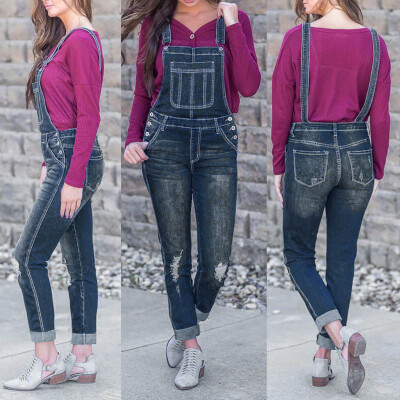 

〖Follure〗Women Casual Denim Bib Pants Hole Overalls Jeans Straps Demin Trousers Rompers