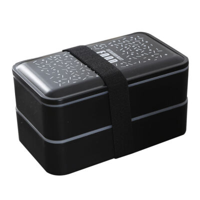 

Microwavable Plastic Lunch Box Double Layer Food Container Multifunction Adults Lady Kid Lunchbox Black Box 2000ml