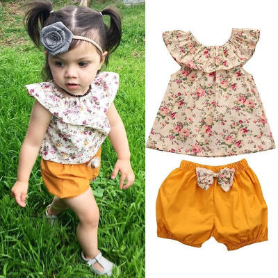 

Toddler Kid Baby Girl Summer Clothes Set Floral T Shirt TopsShorts 2pcs Outfits 0-3Y