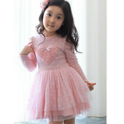 

UK Girls Pink Tutu Dress Autumn Winter Long Sleeve Birthday Party Kids Dresses Q