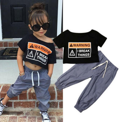 

2pcs Toddler Kid Baby Girl T-shirt Oversized Crop Tops Long Pants Clothes Outfit