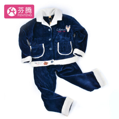 

Fenteng coral fleece girls pajamas fashion 2018 autumn&winter new parent-child personality can be worn outside cardigan jade rabbit long-sleeved home service F98941245 Baolan girls 140