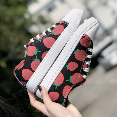 

Spring Female Shoes Strawberry Canvas Shoes Female Student Korean Version Uzzang Board Shoes Ins Baitie Cloth Shoes