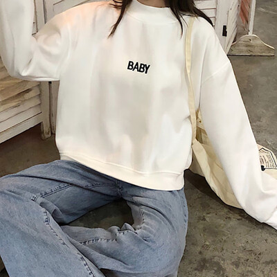 

Women Autumn Winter Letter Print Slim Plus Velvet Long Sleeved Round Collar Slim Casual Sweater