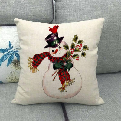 

1pcs Christmas Sofa Pillow Case 3d Snowman Cushion Cover Flax White Lovely