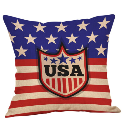 

America Flag Cushion Cover Cotton Linen Decorative Pillowcase Chair Seat British style Pillows Case Blue Red Geometric