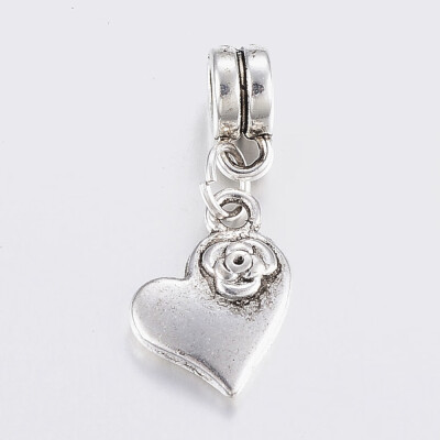 

Alloy European Dangle Beads Large Hole Pendants Heart with Flower Antique Silver 25mm Hole 4mm Pendant about 145x11x3mm