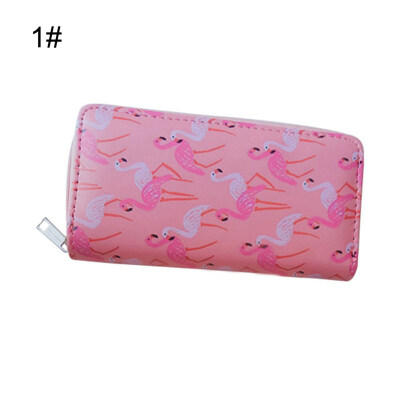 

Casual Women Flamingo Floral Print Zip Wallet Long Purse Student Clutches Bag