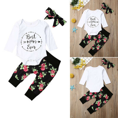 

Newborn Baby Girl Clothes Jumpsuit Romper Floral Pants Legging Headband Outfit