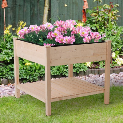 

36"  x 36" W x 32" H Wood Rectangular Outdoor Raised Garden Bed Planter Box with Shelf