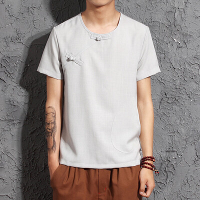 

Toponeto Mens Summer Casual Vintage Pure Color Cotton Linen Short Sleeve T-Shirts Tops
