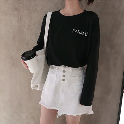 

Chic T-shirt Women Autumn O-Neck Letter Printed Loose Long BF Harajuku T-shirt Girls Korean Style Hip Hop Students Tees