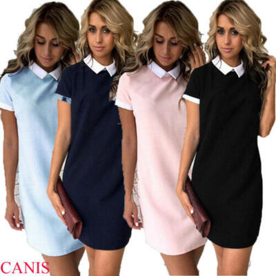 

UK Womens Short Sleeve Casual T Shirt Mini Dress Ladies Summer Loose Tops Blouse