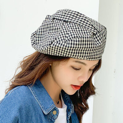 

Ins Panyas Chequered Berry Hat Chao Korean Street Photographs Individual Chao Hat Female Summer Thin Painters Hat