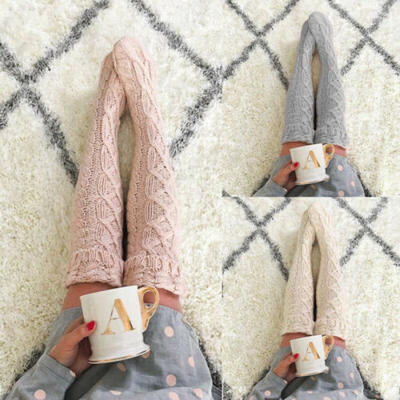 

Women Girls High Stockings Winter Warm Knitted Long Boot Socks Over Knee Thigh