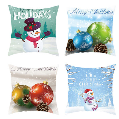 

Tailored 4PC Merry Christmas Short Plush Pillowcase Sofa Pad Set Home Decoration 18x18 In