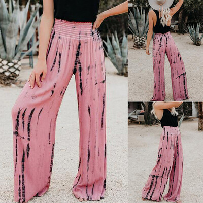 

Fashion Women High Waist Tie-dye Print Loose Casual Beach Wide Leg Long Pants