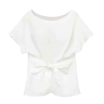 

Women Bowknot Blouse O-Neck Short Sleeve Chiffon Casual Loose Lady Tees