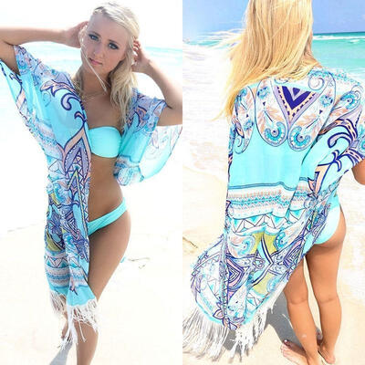 

Summer Women Sexy Boho Tassels Bikini Bathing Swimwear Cover Up Beach Long Dress