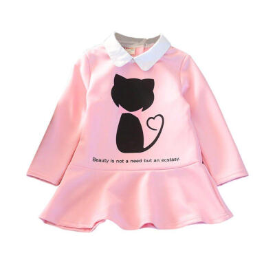 

Arrived Girls Autumn Spring Clothes Children Cartoon Cat Dress Baby Girl Princess Cotton Long Sleeve Dress