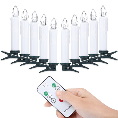 

10PCS CK01 - WM1007B Flameless LED Taper Candle Nights Light Warm White with Remote Control for Christmas Decor