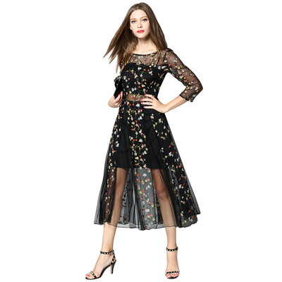 

Tiny Floral Embroidered Sheer Dress
