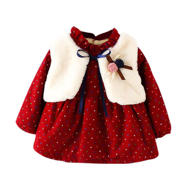 

New Autumn Winter Baby Girls Dress Long-Sleeve Princess Dress Kids Clothes Children Bow Dresses Set