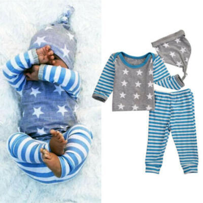 

Newborn Baby Boy Girls Tops T-shirt Striped Pants Leggings Hat Outfit Clothes US