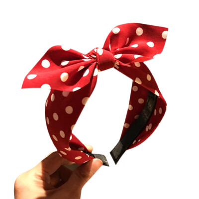 

Kawaii Ladies Vintage Wide Hair Hairband Cute Party Headwear Womens Polka Dot Bowtie Headband