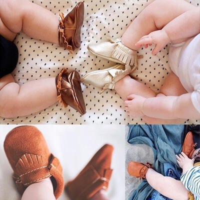 

Baby Kids Fringe Soft Sole Moccasin Boys Girls Toddler Suede Leather Crib Shoes 0-18M