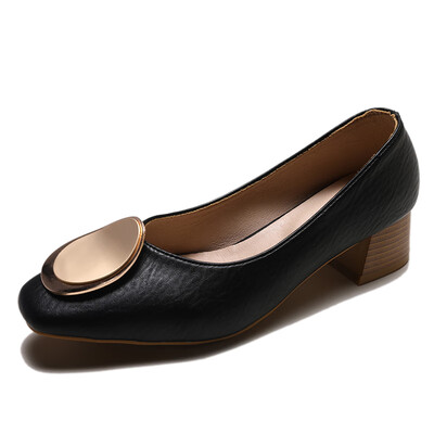 

Single Shoe Girl Summer Square Square Head Thick-heeled Evening Shoes