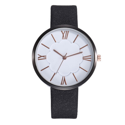

Embossed Flower Roman Scale Neutral Watch Simple And Fashion Bayan Kol Saati Montre Femme Marque De Luxe Cuir Womens Clock