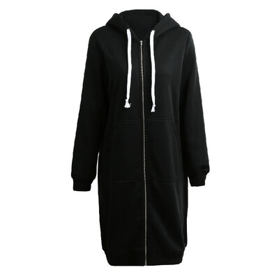 

New Fashion Women Hoodie Long Hooded Sweatshirts Coat Casual Pockets Zipper Solid Outerwear Jacket