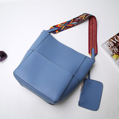 

High Quality Pu Leather Shoulder Bag Brand Desinger Ladies Casual Tote vintage Colorful Strap Bucket Bag Women shopping Bags