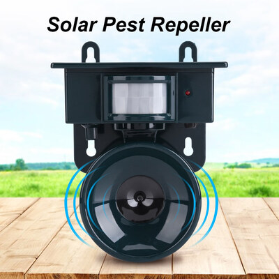 

Solar Powered PIR Motion Sensor Ultrasonic Pest Repeller Bird Dog Cat Fox Mouse Chaser Ultrasonic Pest Repeller