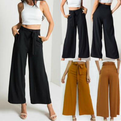 

USFashion Womens Palazzo Pants High Waist Wide Leg Culottes Long Trousers Casual