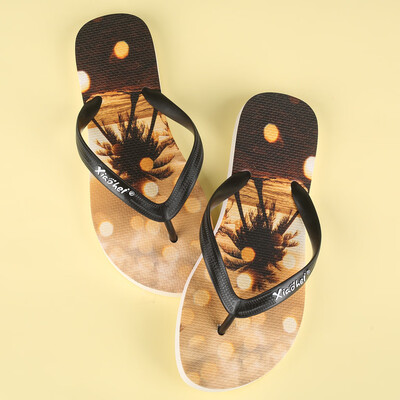 

Rose Fashion Couple Slippers Non-Slip Printed Clip Toe Flip Flops Flat Beach Slippers
