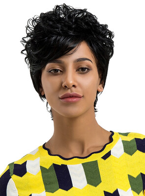 

Element 6 Inch Synthetic Short Curly Hair Wig 1B Black Heat Resistant Fiber Hairpiece with Bangs for Black Women Free Shipping