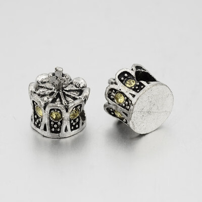 

Antique Silver Plated Alloy Rhinestone European Beads Large Hole Crown Beads Jonquil 13x12mm Hole 5mm
