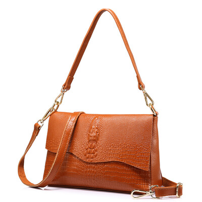 

REALER fashion women genuine leather shoulder bag female small handbag ladies messenger bag with crocodile prints crossbody bag