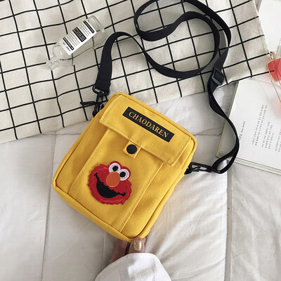 

Casual fashion letters Sesame Street canvas small bag female 2019 new cute cartoon wild shoulder Messenger bag