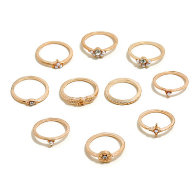

10Pcsset Vintage Rose Imitation Opel Stacked Rings Trend Totem Sets Of Rings
