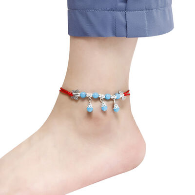 

Boho Red Thread Anklet Bracelet Silver Color Beads Foot Bracelet Chain String Halhal Anklet on the Leg Jewelry For Women Braclet
