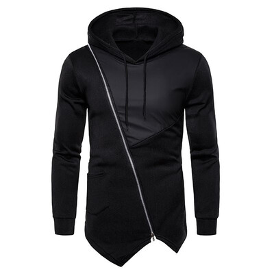 

Men Sweatshirt Drawstring Hooded Neckline Irregular Zipper Hemline Splicing Long Sleeve Casual Hoodie