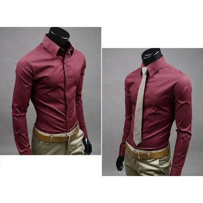 

NEW Mens Casual Formal Shirt Long Sleeve Slim Fit Dress Shirts Tops Blouse