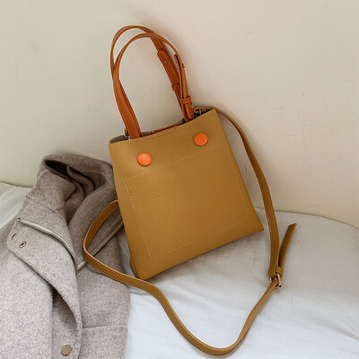 

Retro minimalist bag fashion contrast Tote bag new 2019 atmosphere litchi pattern womens bag shoulder Messenger bag