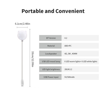 

BT Music Lamp Warm&White Light Lamp USB Eye-caring Booklight Wireless Music Loudspeaker for Study Camp Laptop Use Green