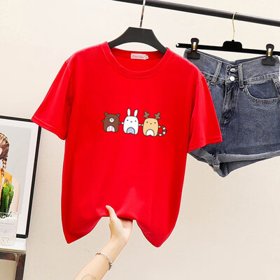 

Ladies Printed Basic Tee Short Sleeve Casual Tops Round Neck Sports Gym T Shirt
