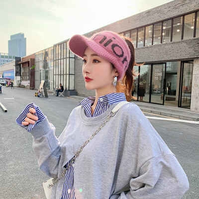 

Womens empty top hat running in autumn&winter fashion casual knitting cap with no top rabbit hair letter wool hat