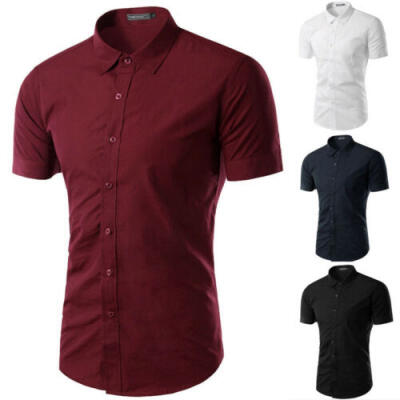 

Mens Male Summer Casual Button Down T-shirt Slim Fit Dress Tee Short Sleeve Tops